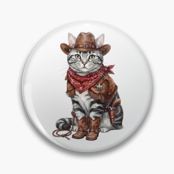 Item preview, Silver Tabby Cat Cowboy ver. - Cute Western Sheriff Art designed and sold by Minuet-Misha.