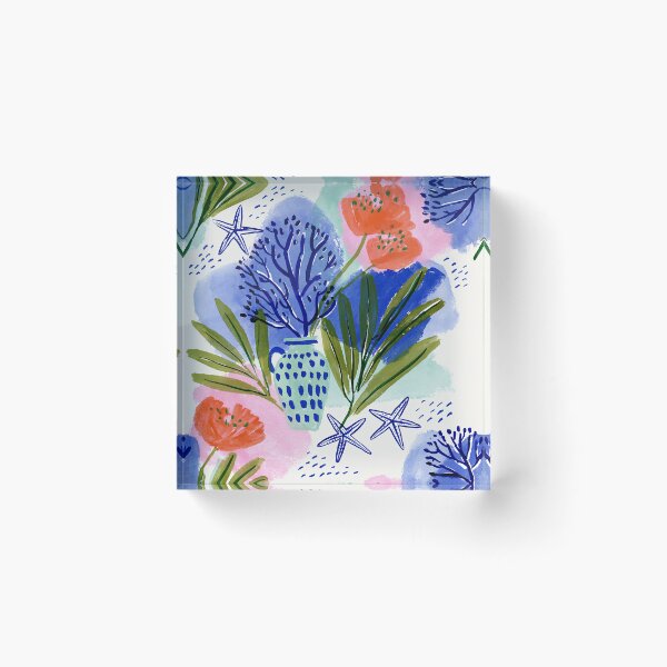 Item preview, Coastal Blue Vase Watercolor Pattern | Mediterranean Floral & Sea Life Illustration designed and sold by Ramona-Gliga.