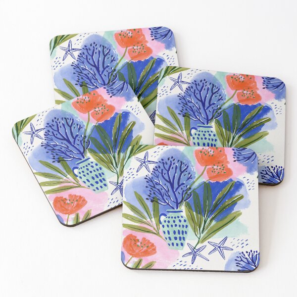 Item preview, Coastal Blue Vase Watercolor Pattern | Mediterranean Floral & Sea Life Illustration designed and sold by Ramona-Gliga.