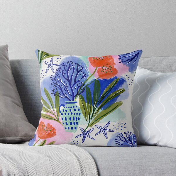 Item preview, Coastal Blue Vase Watercolor Pattern | Mediterranean Floral & Sea Life Illustration designed and sold by Ramona-Gliga.