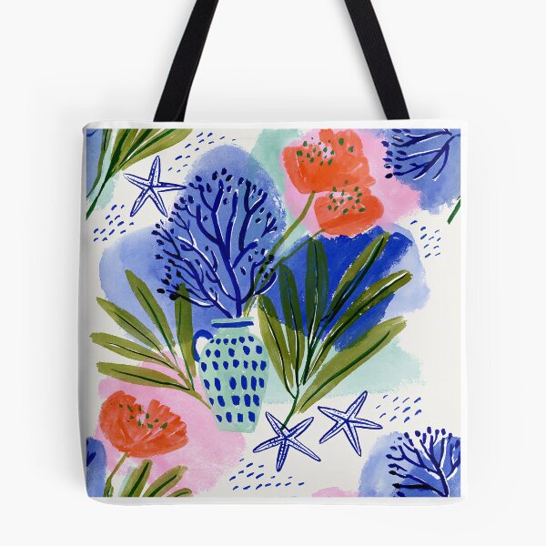 Item preview, Coastal Blue Vase Watercolor Pattern | Mediterranean Floral & Sea Life Illustration designed and sold by Ramona-Gliga.