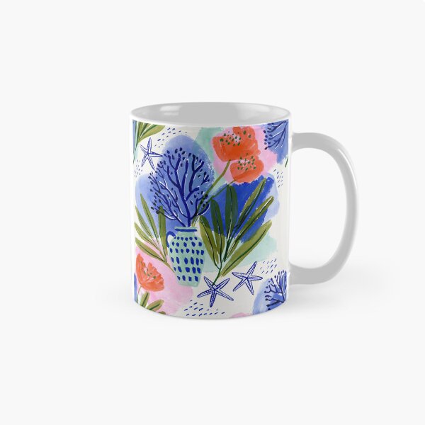 Item preview, Coastal Blue Vase Watercolor Pattern | Mediterranean Floral & Sea Life Illustration designed and sold by Ramona-Gliga.
