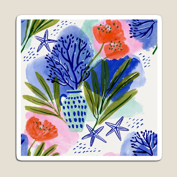 Item preview, Coastal Blue Vase Watercolor Pattern | Mediterranean Floral & Sea Life Illustration designed and sold by Ramona-Gliga.