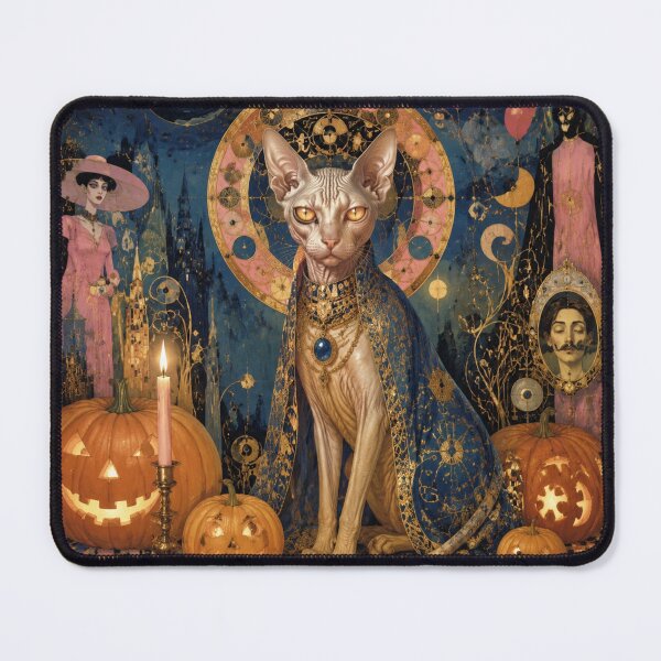 Item preview, The Mystical Halloween Sphinx Cat - Golden Magic and Pumpkins designed and sold by Natalia-Vlad.