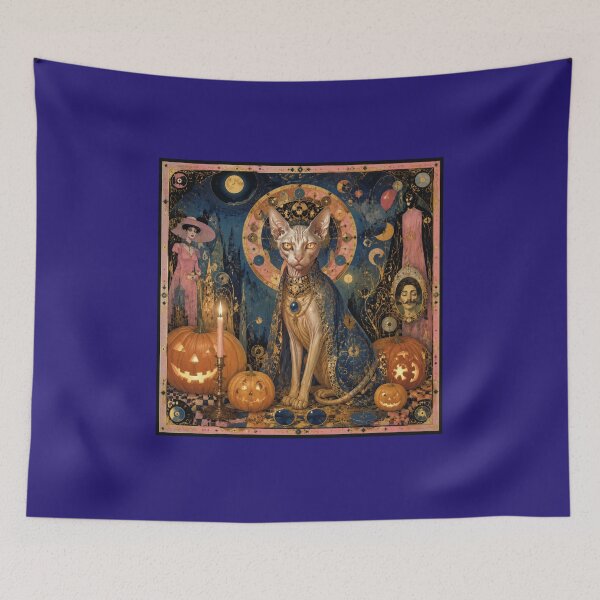 Item preview, The Mystical Halloween Sphinx Cat - Golden Magic and Pumpkins designed and sold by Natalia-Vlad.