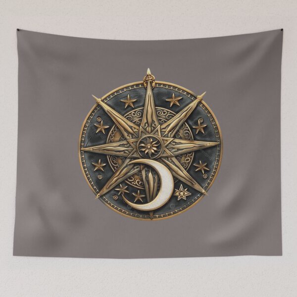 Item preview, Mystic Celestial Compass Waning Moon Talisman designed and sold by 63Hotpeppers.