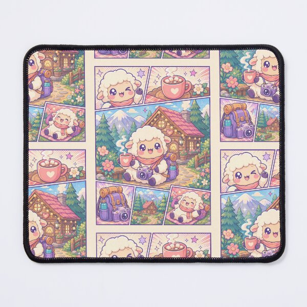 Item preview, Kawaii Sheep Cozy Cabin Vacation Comic Panel designed and sold by Gift Phrase Studio.