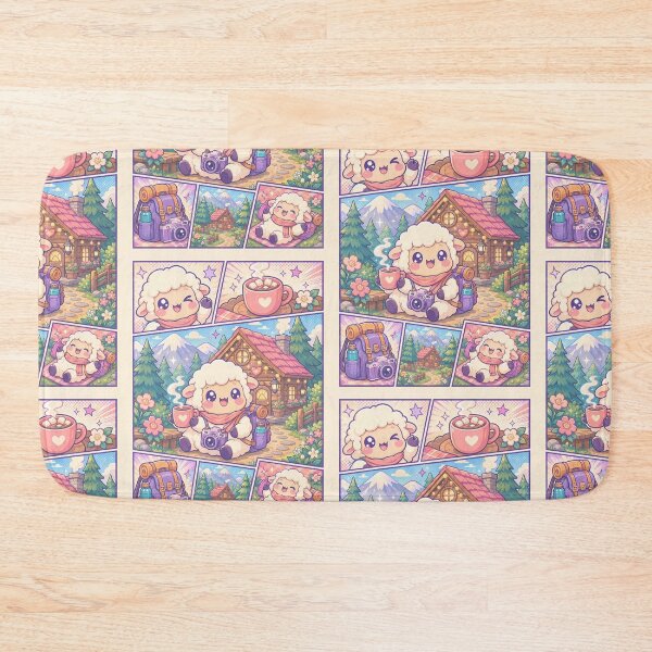 Item preview, Kawaii Sheep Cozy Cabin Vacation Comic Panel designed and sold by Gift Phrase Studio.
