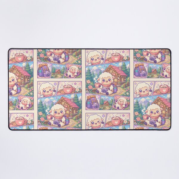 Item preview, Kawaii Sheep Cozy Cabin Vacation Comic Panel designed and sold by Gift Phrase Studio.