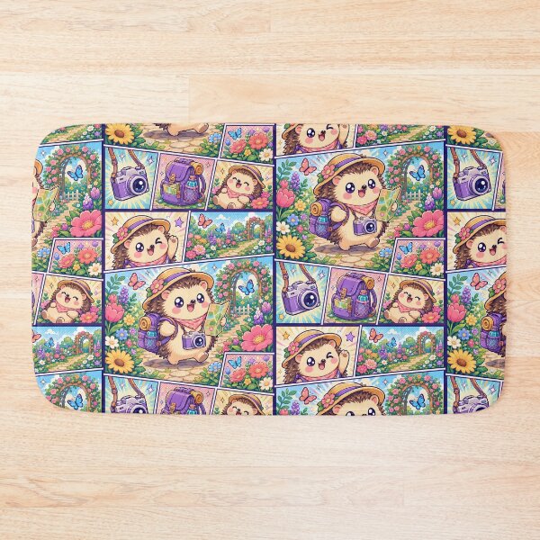Item preview, Kawaii Hedgehog Floral Garden Explorer Comic Panel designed and sold by Gift Phrase Studio.