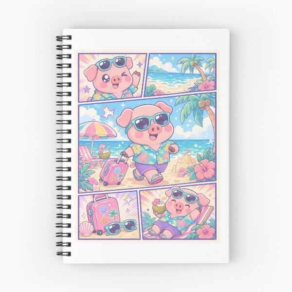 Item preview, Kawaii Pig Beach Vacation Comic Panel designed and sold by Gift Phrase Studio.