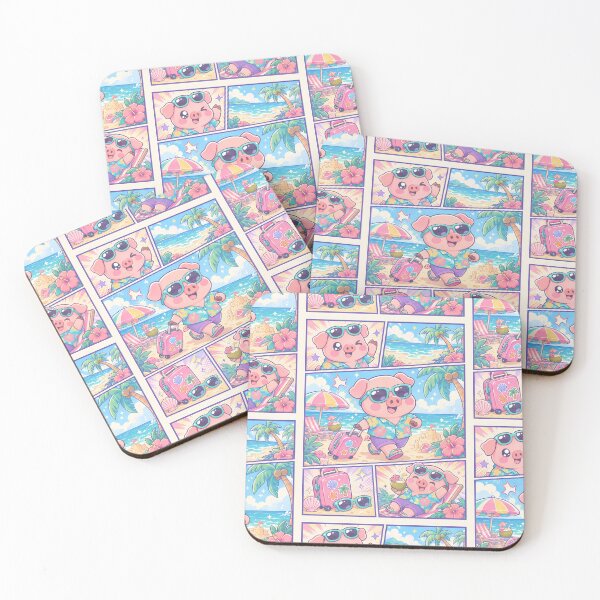 Item preview, Kawaii Pig Beach Vacation Comic Panel designed and sold by Gift Phrase Studio.