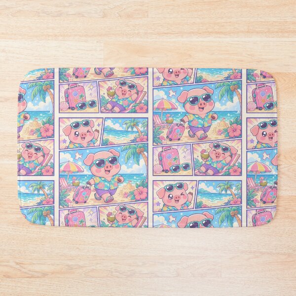 Item preview, Kawaii Pig Beach Vacation Comic Panel designed and sold by Gift Phrase Studio.