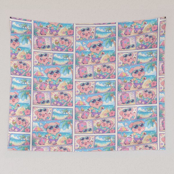 Item preview, Kawaii Pig Beach Vacation Comic Panel designed and sold by Magmashup.