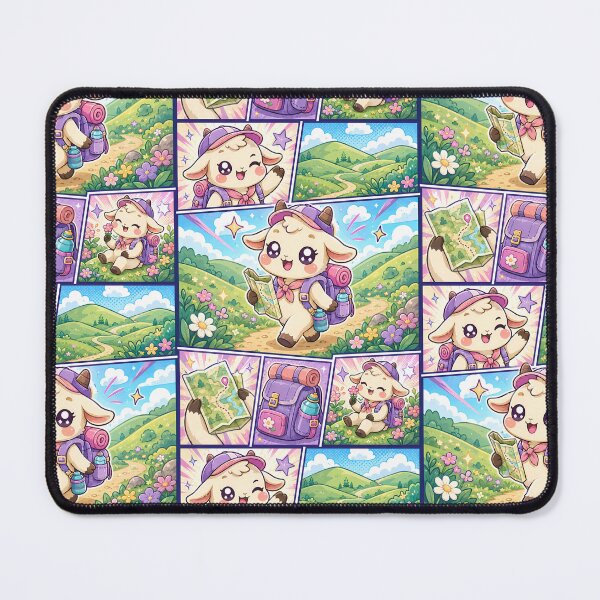 Item preview, Kawaii Baby Goat Green Hills Hiking Comic Panel designed and sold by Gift Phrase Studio.