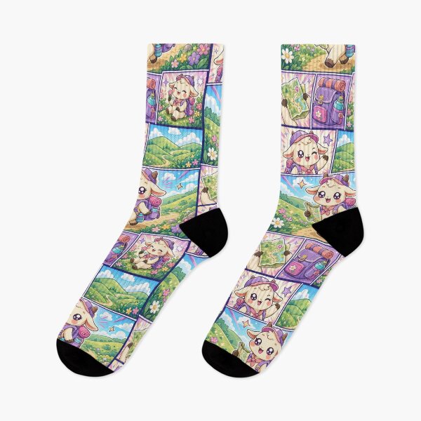 Item preview, Kawaii Baby Goat Green Hills Hiking Comic Panel designed and sold by Gift Phrase Studio.