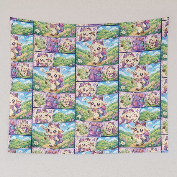 Item preview, Kawaii Baby Goat Green Hills Hiking Comic Panel designed and sold by Magmashup.