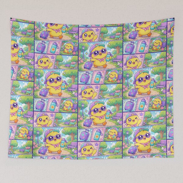 Item preview, Kawaii Chick Summer Park Traveler Comic Panel designed and sold by Gift Phrase Studio.