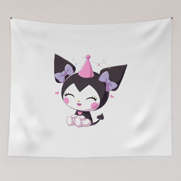 Item preview, Kuromi Fanart Celebrating Birthday with Pink Party Hat designed and sold by Lilith.3x313 Vault.