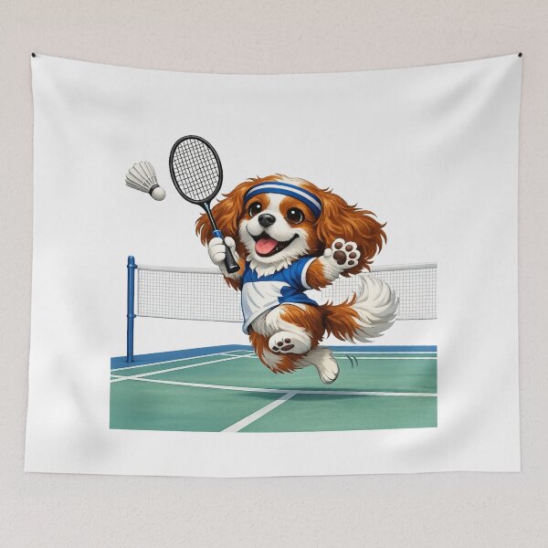 Item preview, Blenheim Cavalier Playing Badminton designed and sold by SpottyRainbow.