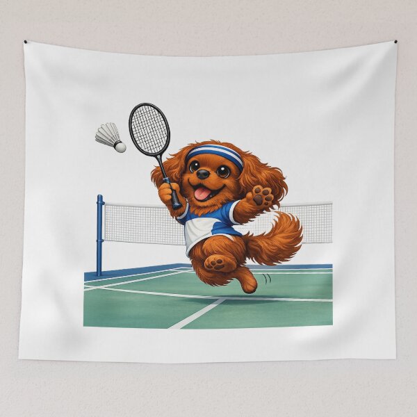 Item preview, Ruby Cavalier Playing Badminton designed and sold by SpottyRainbow.