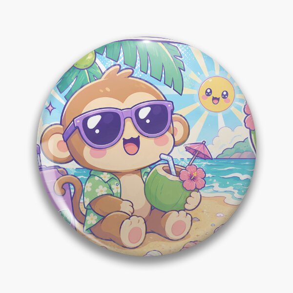 Item preview, Kawaii Monkey Beach Vacation with Coconut designed and sold by Magmashup.