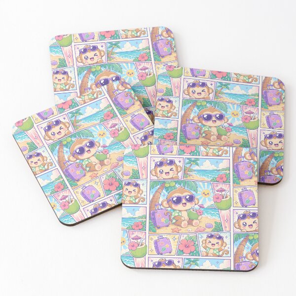 Item preview, Kawaii Monkey Beach Vacation with Coconut designed and sold by Magmashup.