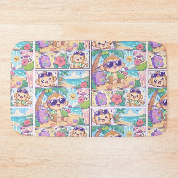 Item preview, Kawaii Monkey Beach Vacation with Coconut designed and sold by Magmashup.