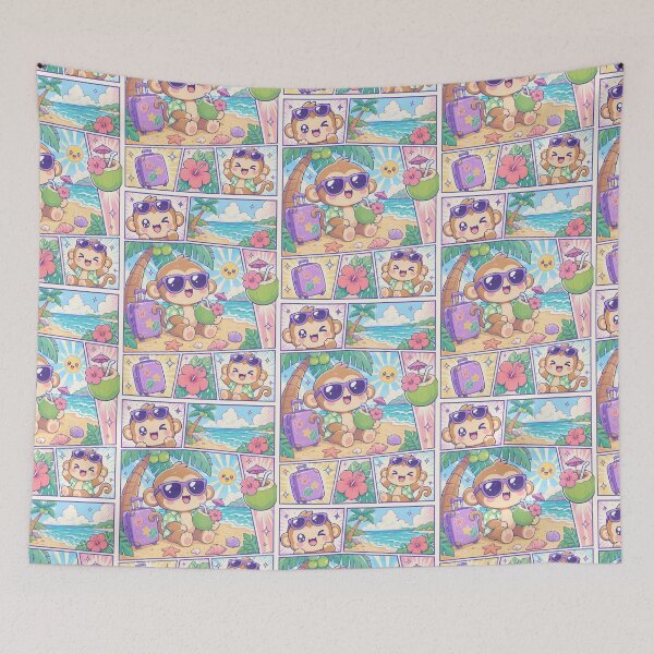 Item preview, Kawaii Monkey Beach Vacation with Coconut designed and sold by Gift Phrase Studio.