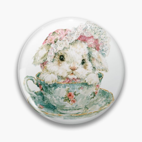 Item preview, Cute Bunny in Vintage Floral Teacup | Watercolor Cottagecore Rabbit designed and sold by bubulaladesigns.