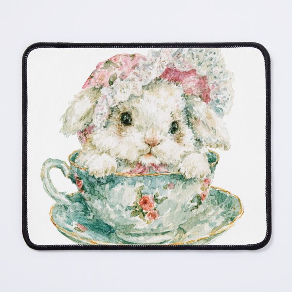 Item preview, Cute Bunny in Vintage Floral Teacup | Watercolor Cottagecore Rabbit designed and sold by bubulaladesigns.