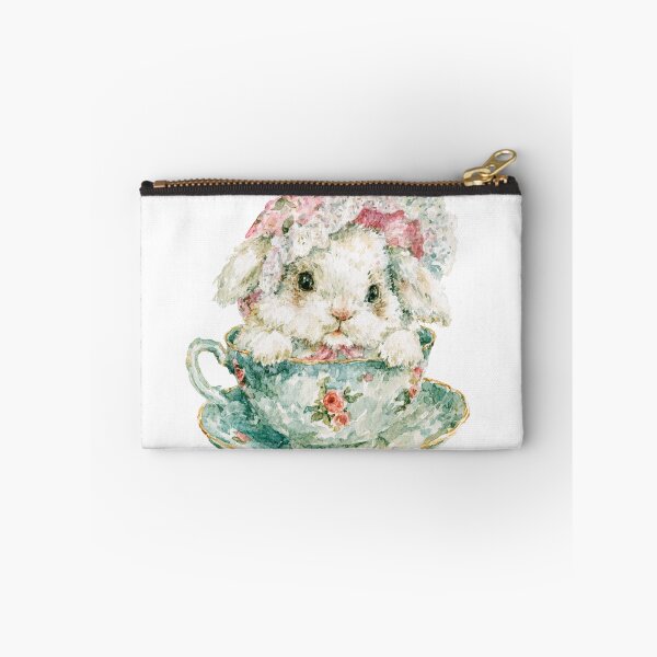 Item preview, Cute Bunny in Vintage Floral Teacup | Watercolor Cottagecore Rabbit designed and sold by bubulaladesigns.