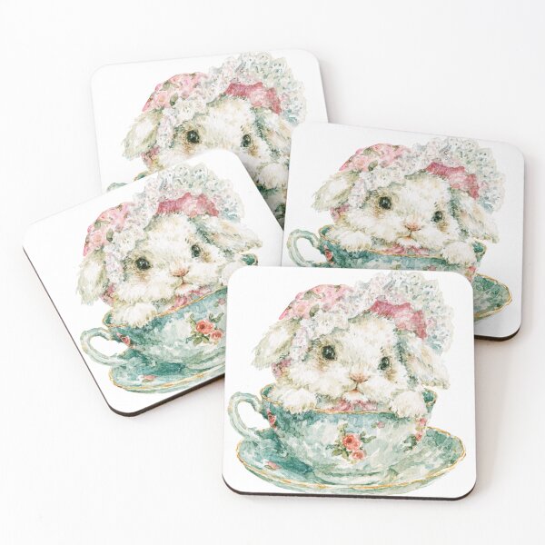 Item preview, Cute Bunny in Vintage Floral Teacup | Watercolor Cottagecore Rabbit designed and sold by bubulaladesigns.