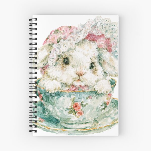 Item preview, Cute Bunny in Vintage Floral Teacup | Watercolor Cottagecore Rabbit designed and sold by bubulaladesigns.