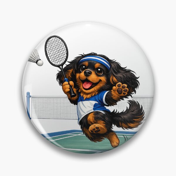 Item preview, Black and Tan Cavalier Playing Badminton designed and sold by SpottyRainbow.