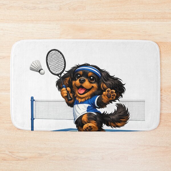 Item preview, Black and Tan Cavalier Playing Badminton designed and sold by SpottyRainbow.