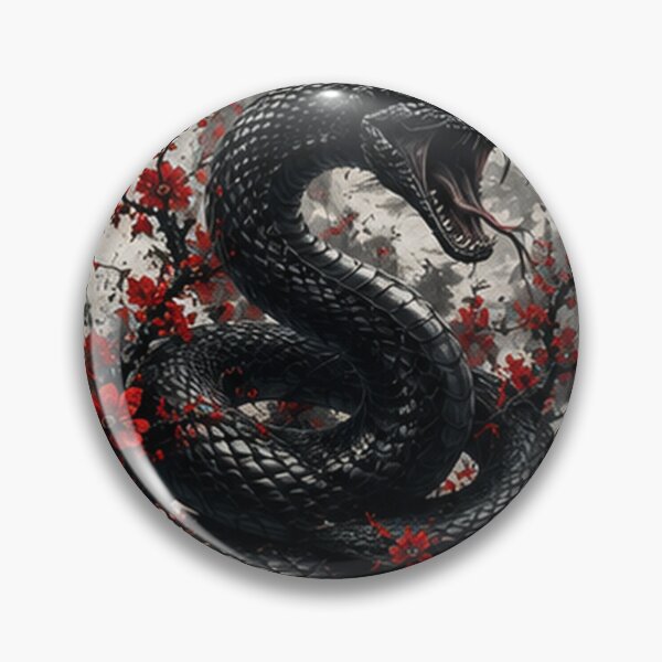 Item preview, Mystic Black Snake Coiled in Red Flowers designed and sold by HollowOakPrints.