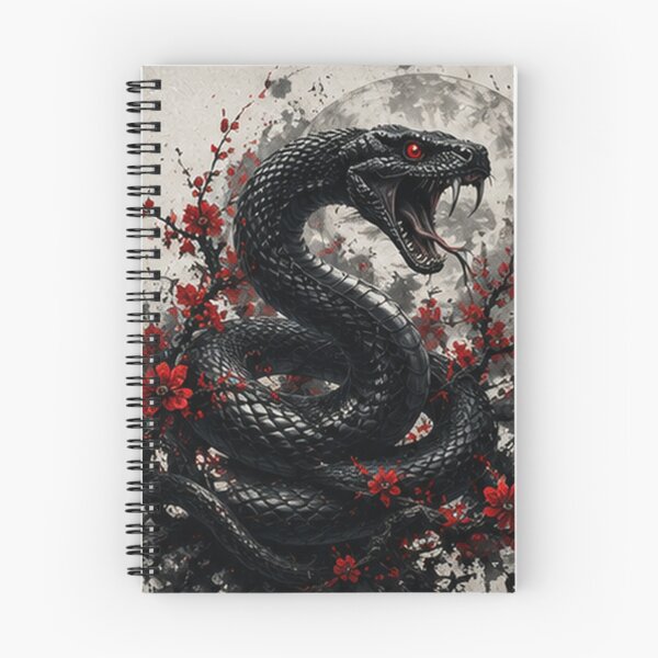 Item preview, Mystic Black Snake Coiled in Red Flowers designed and sold by HollowOakPrints.