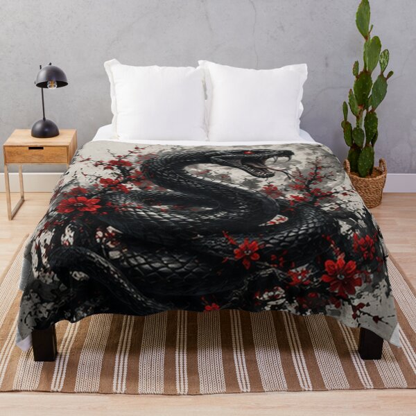 Item preview, Mystic Black Snake Coiled in Red Flowers designed and sold by HollowOakPrints.