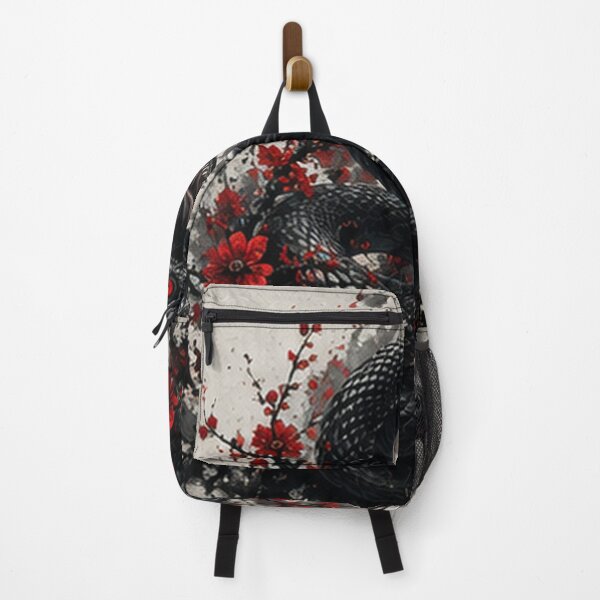 Item preview, Mystic Black Snake Coiled in Red Flowers designed and sold by HollowOakPrints.