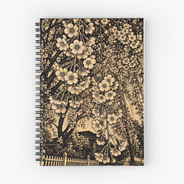 Item preview, Cherry Blossoms on a Sunlit Neighborhood Walk | Linocut Sticker & Postcard designed and sold by Linoluca.
