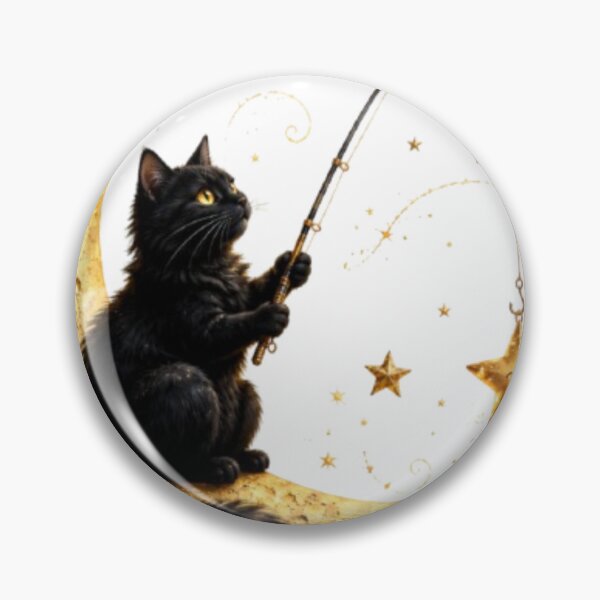Item preview, Black Cat Fishing Stars on Crescent Moon designed and sold by Line-mood.