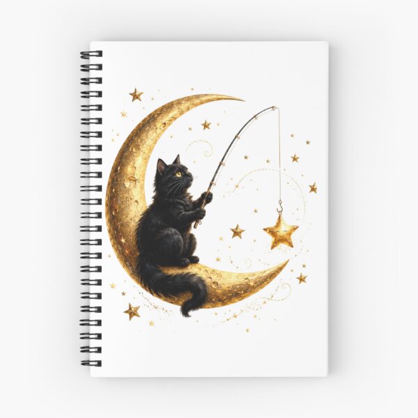 Item preview, Black Cat Fishing Stars on Crescent Moon designed and sold by Line-mood.