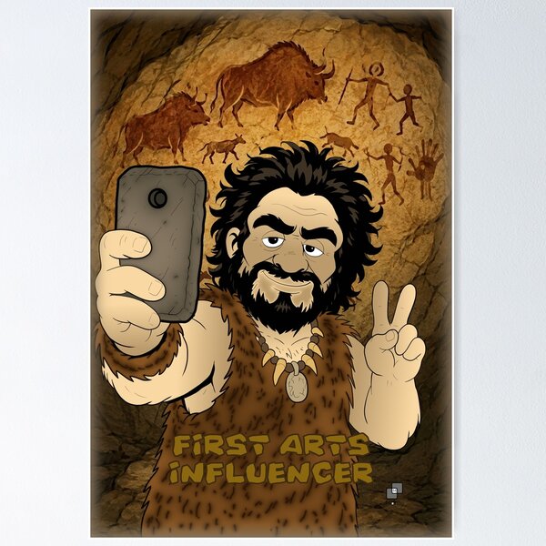Item preview, First Arts Influencer - Caveman Selfie Cartoon Parody designed and sold by Montoya91.