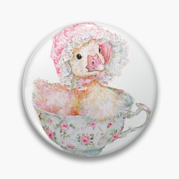 Item preview, Cute Duckling in Vintage Floral Teacup | Watercolor Cottagecore Duck designed and sold by bubulaladesigns.