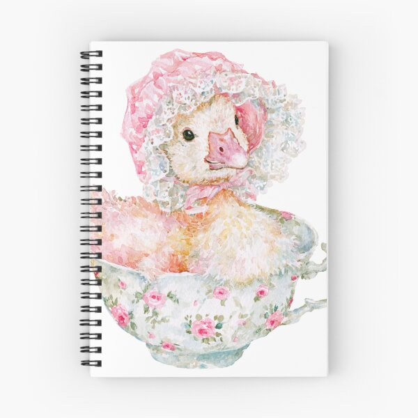 Item preview, Cute Duckling in Vintage Floral Teacup | Watercolor Cottagecore Duck designed and sold by bubulaladesigns.