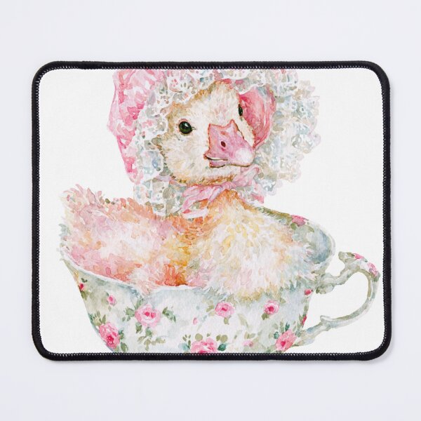 Item preview, Cute Duckling in Vintage Floral Teacup | Watercolor Cottagecore Duck designed and sold by bubulaladesigns.