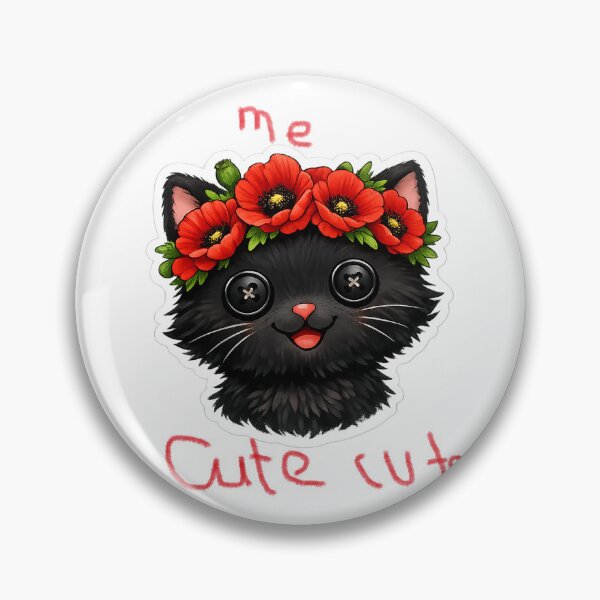 Item preview, Cute black kitten with button eyes and red poppies crown  designed and sold by wallartofmio.