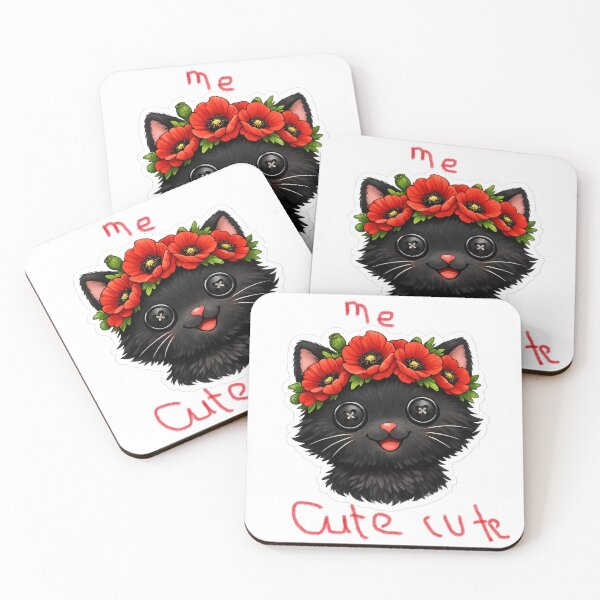 Item preview, Cute black kitten with button eyes and red poppies crown  designed and sold by wallartofmio.
