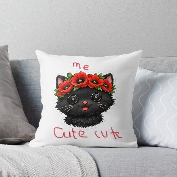 Item preview, Cute black kitten with button eyes and red poppies crown  designed and sold by wallartofmio.